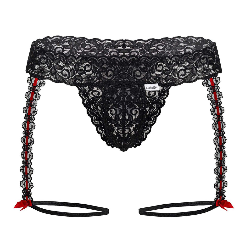 CandyMan 99803 Lace Garter Thongs Color Black - DealByEthan.gay loves CandyMan