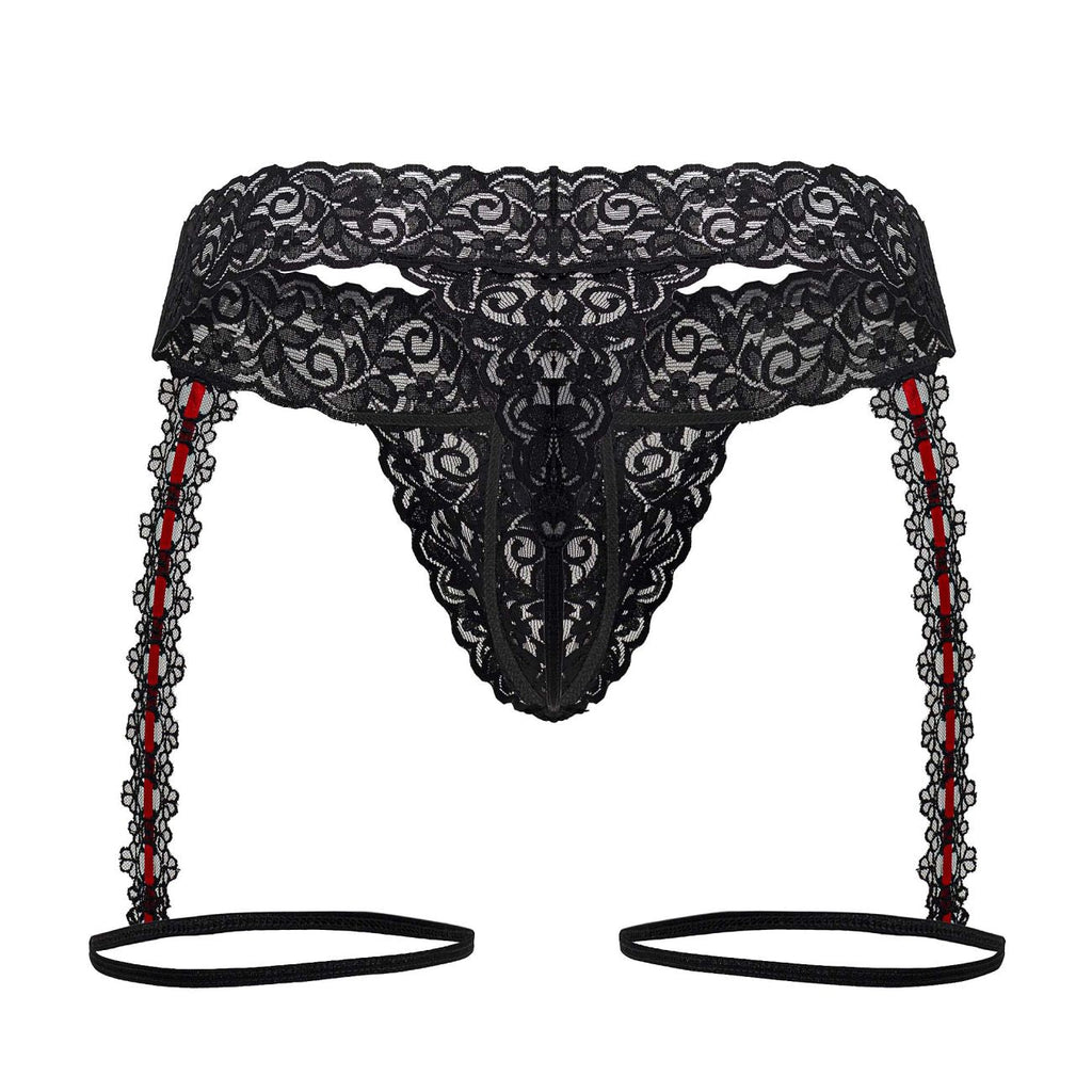 CandyMan 99803 Lace Garter Thongs Color Black - DealByEthan.gay loves CandyMan