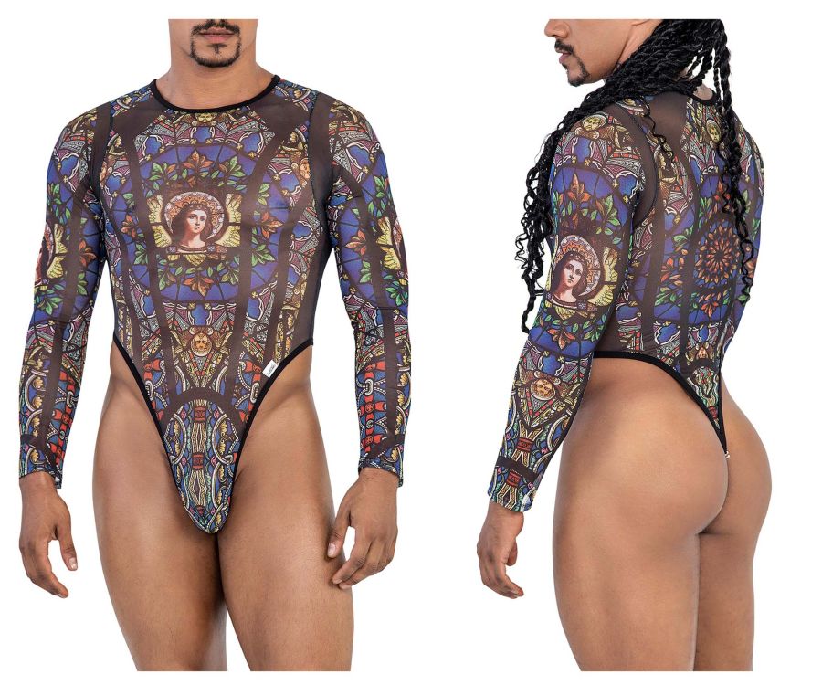 CandyMan 99814 Stained Glass Bodysuit Color Black-Print - DealByEthan.gay loves CandyMan