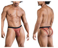 Rust-colored lace briefs with black elastic waistband and back tie shown from the back in candyman 99853 lace jockstrap