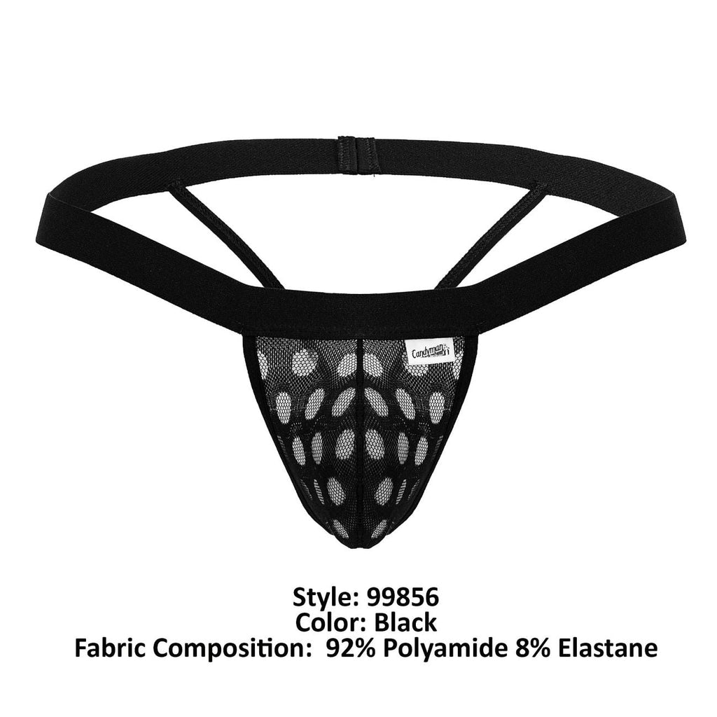 CandyMan 99856 Polka Mesh Thongs Color Black - DealByEthan.gay loves CandyMan