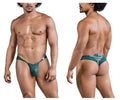 Teal lace thong CandyMan 99861 in green with tied-back design and subtle pattern shown from the back side
