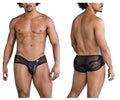 Black candyMan 99863 lace briefs with a glossy front panel and lace trim in black for stylish men’s underwear