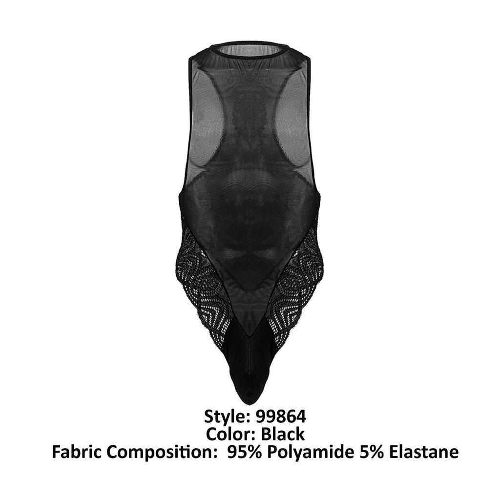 CandyMan 99864 Lace-Mesh Bodysuit Color Black - DealByEthan.gay loves CandyMan