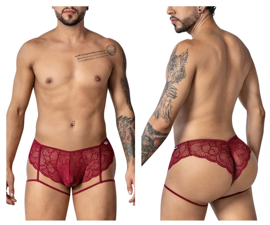 CandyMan 99905 Garter Lace Briefs Color Burgundy - DealByEthan.gay loves CandyMan