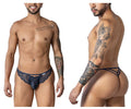 Navy blue lace thong by CandyMan with intricate floral patterns and a supportive contoured design
