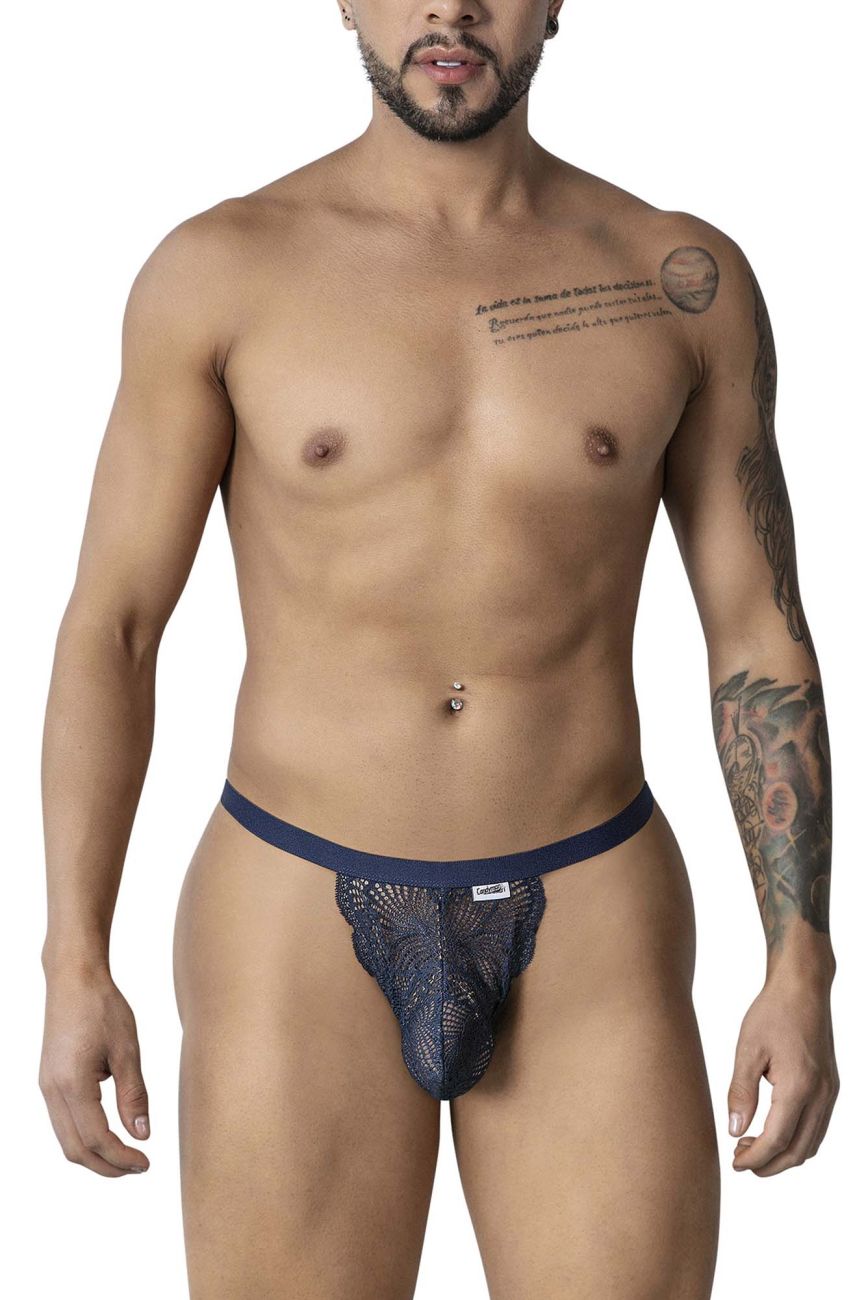 Dark blue lace thong with solid waistband candyMan 99915 lace thongs color navy showing front view