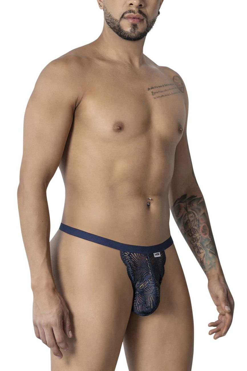 Navy blue mesh thong with solid waistband candyMan 99915 lace thong for comfortable stylish wear