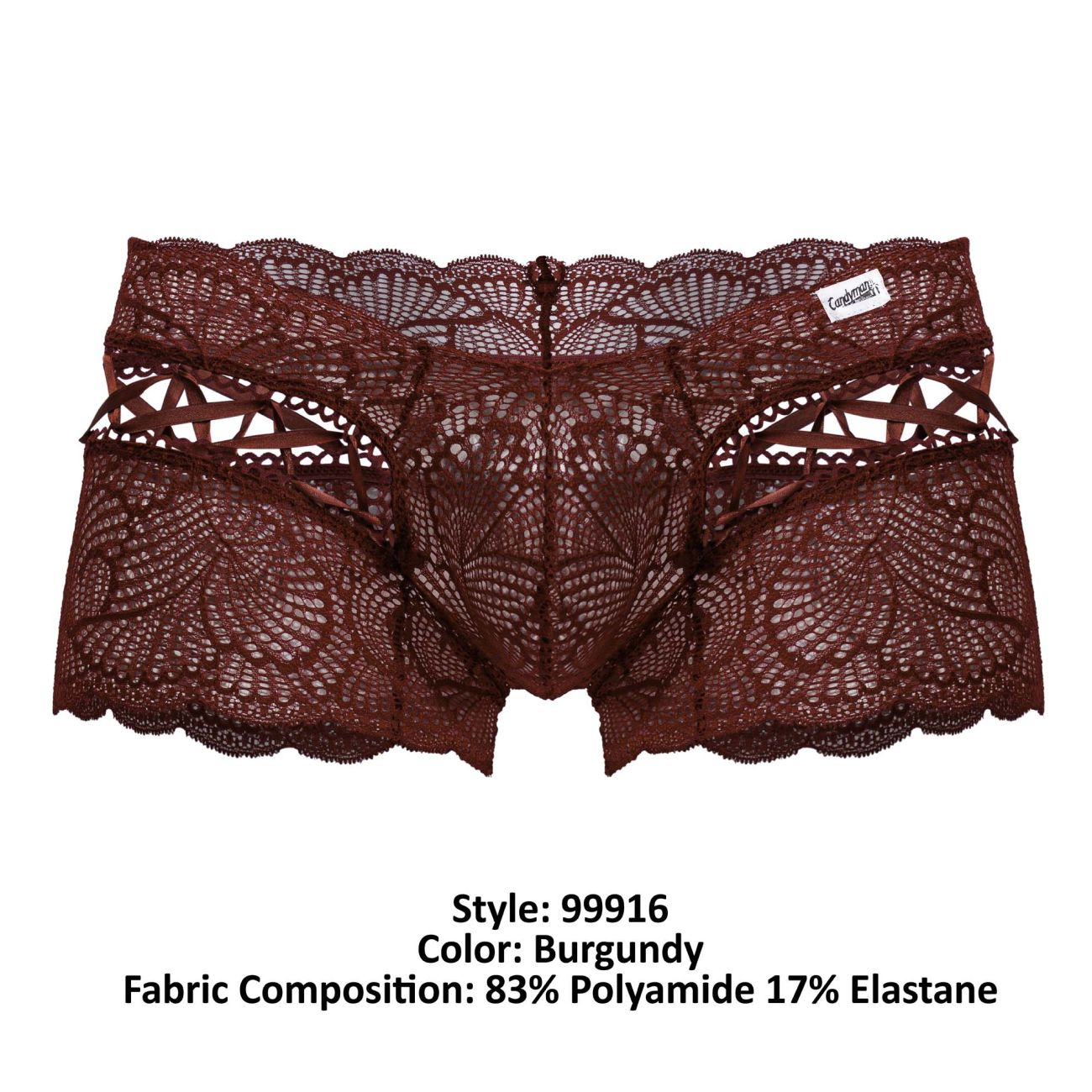 CandyMan 99916 Lace Trunks Color Burgundy - DealByEthan.gay loves CandyMan