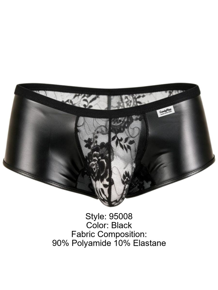 CandyMan 95008 Men's Underwear Seductive Lace Trunks Color Black