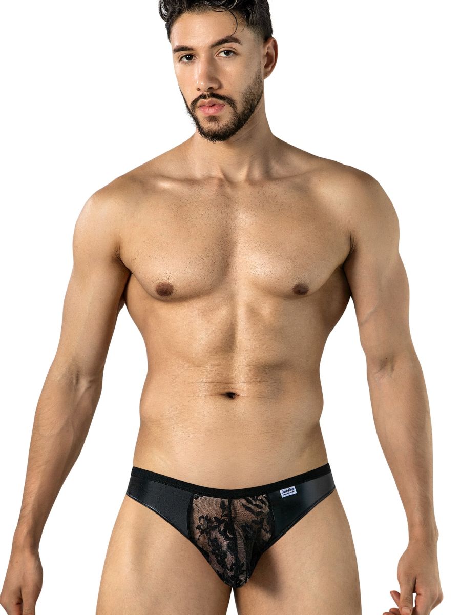 CandyMan 95009 Herren-Unterwäsche, verführerische Spitzen-Tangas, Farbe Schwarz