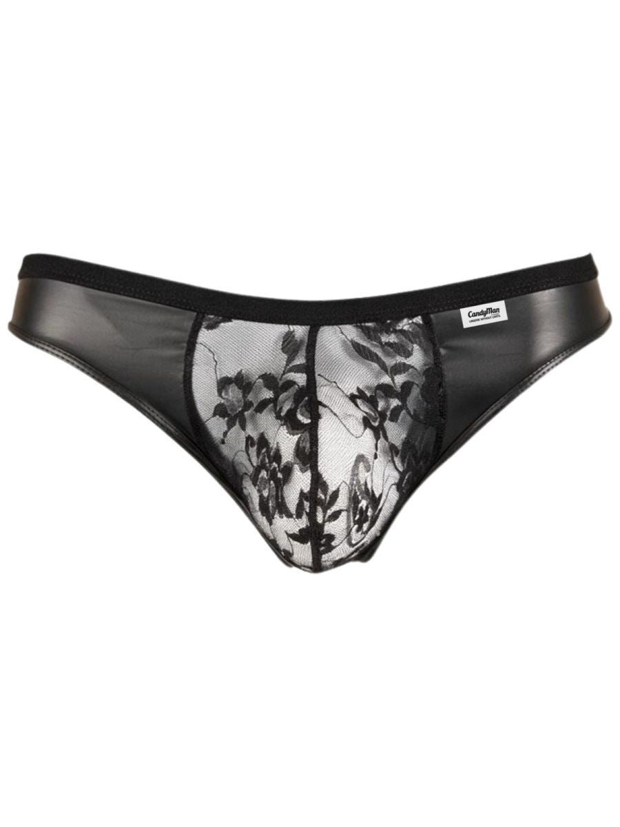 CandyMan 95009 Herren-Unterwäsche, verführerische Spitzen-Tangas, Farbe Schwarz