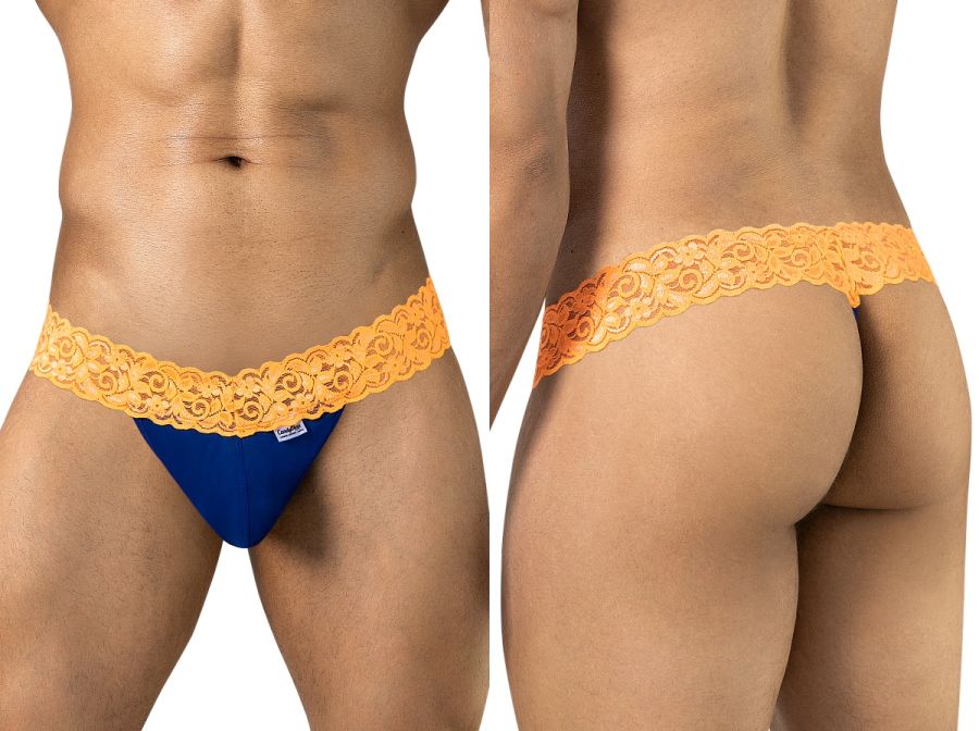 CandyMan 95015 Herrenunterwäsche Reizvolle Spitzen-Tangas Farbe Blau-Leuchtorange