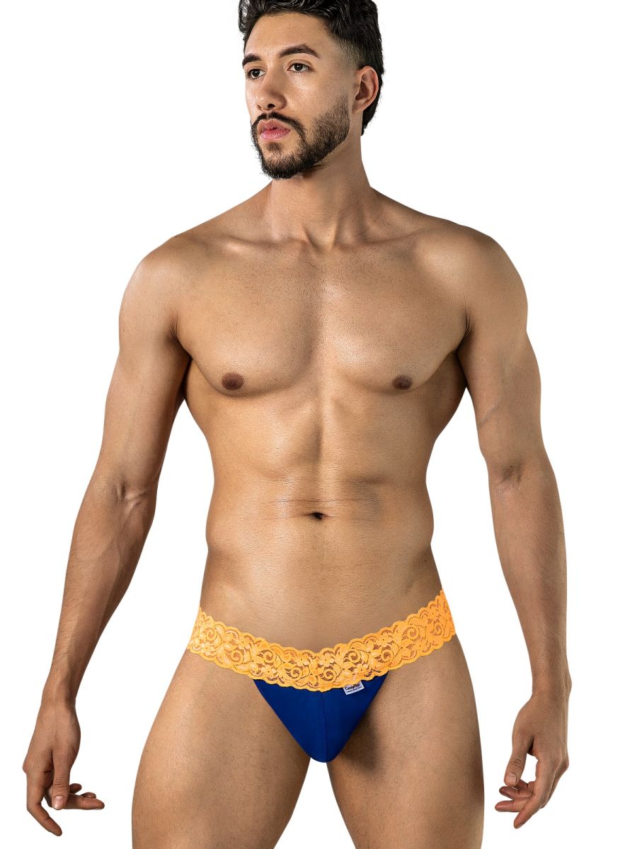 CandyMan 95015 Herrenunterwäsche Reizvolle Spitzen-Tangas Farbe Blau-Leuchtorange
