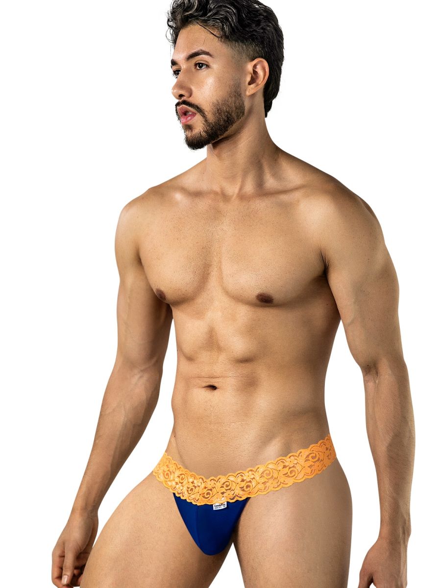 CandyMan 95015 Herrenunterwäsche Reizvolle Spitzen-Tangas Farbe Blau-Leuchtorange