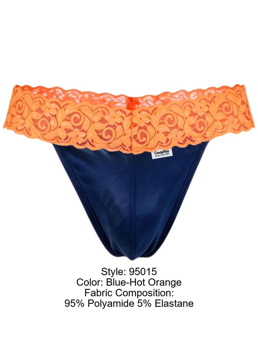 CandyMan 95015 Men's Underwear Seductive Lace Thongs Color Blue-Hot Orange