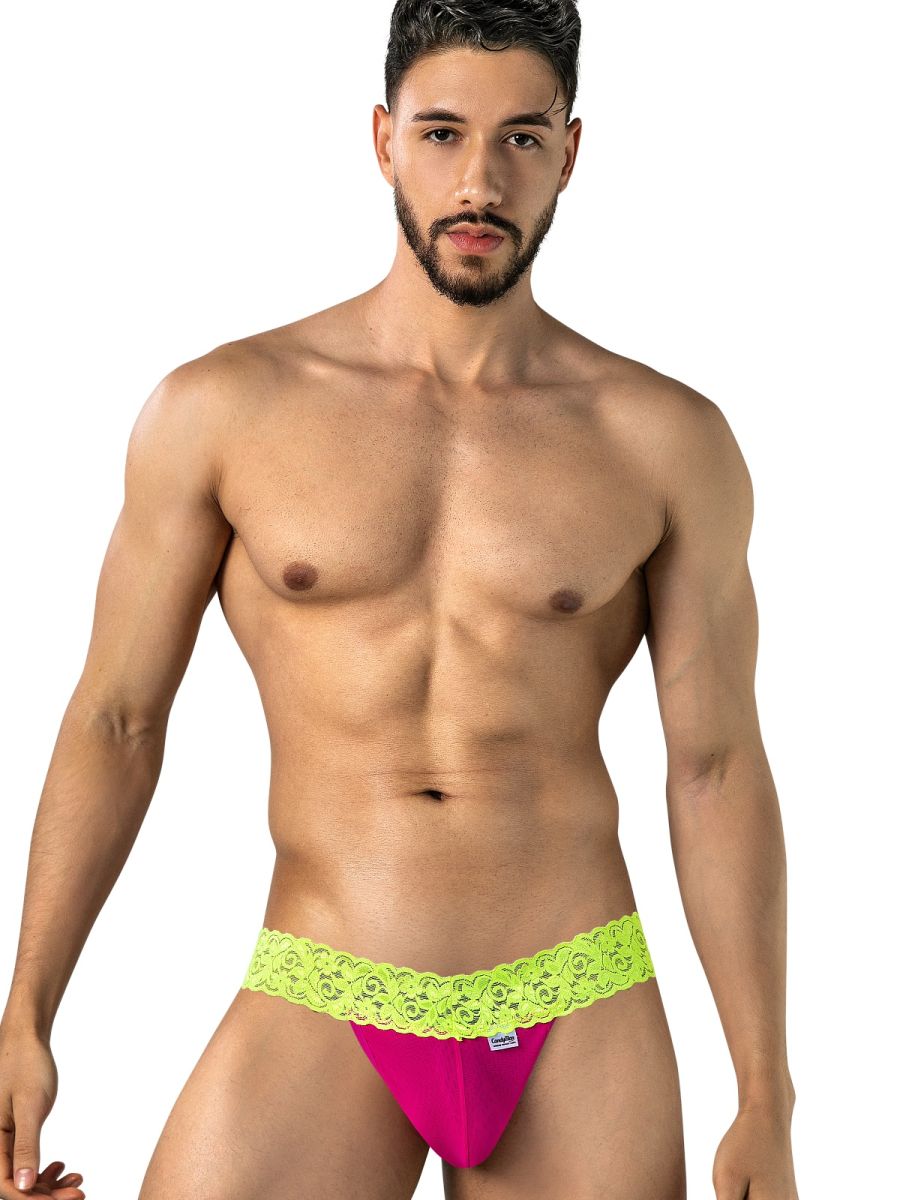 CandyMan 95015 Herrenunterwäsche Reizvolle Spitzen-Tangas Farbe Hot Pink-Gelb