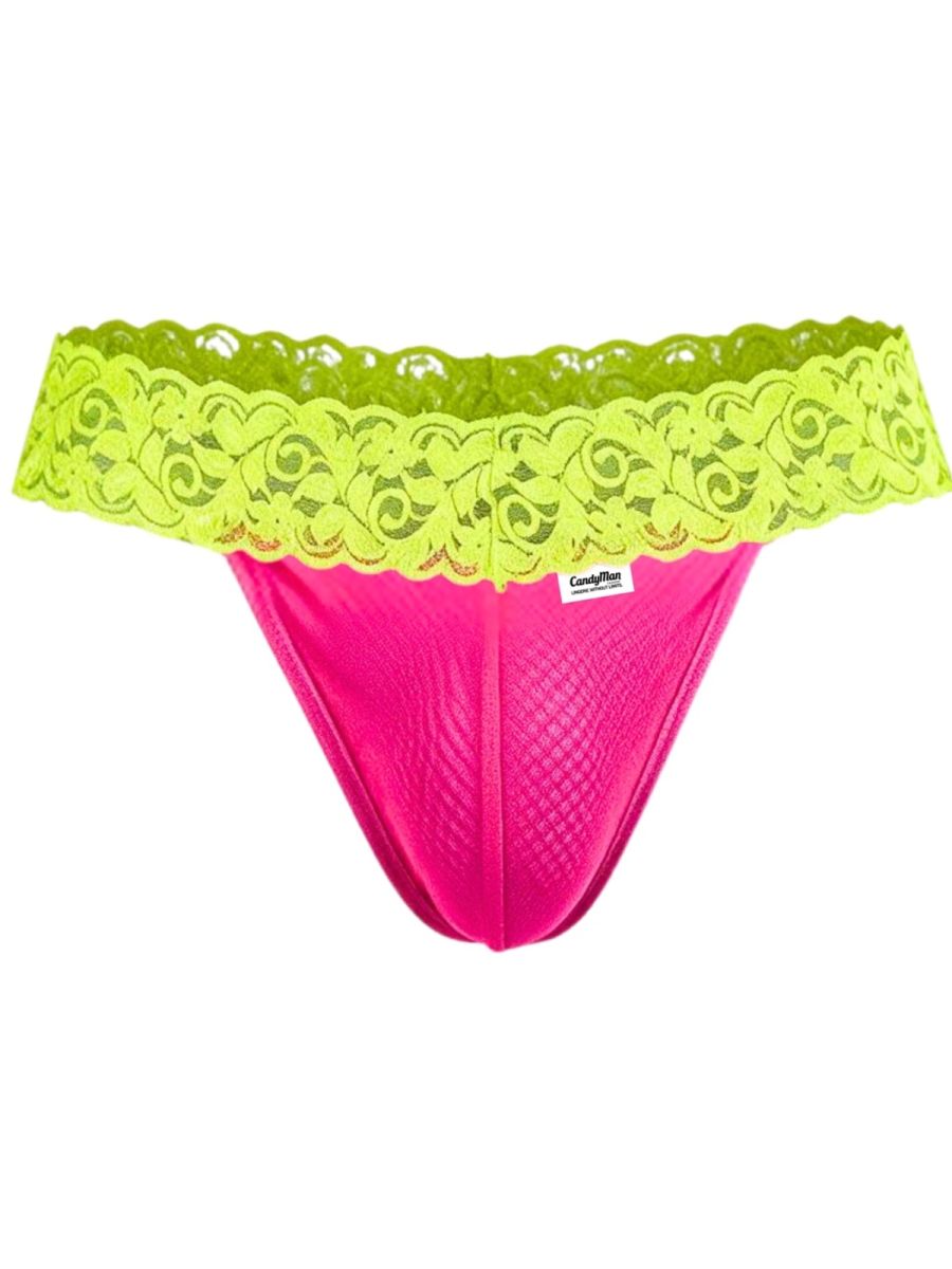 CandyMan 95015 Herrenunterwäsche Reizvolle Spitzen-Tangas Farbe Hot Pink-Gelb