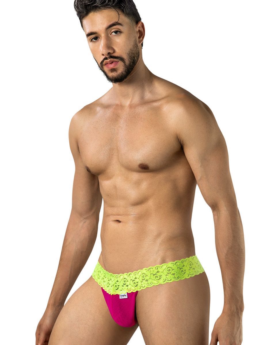 CandyMan 95015 Herrenunterwäsche Reizvolle Spitzen-Tangas Farbe Hot Pink-Gelb