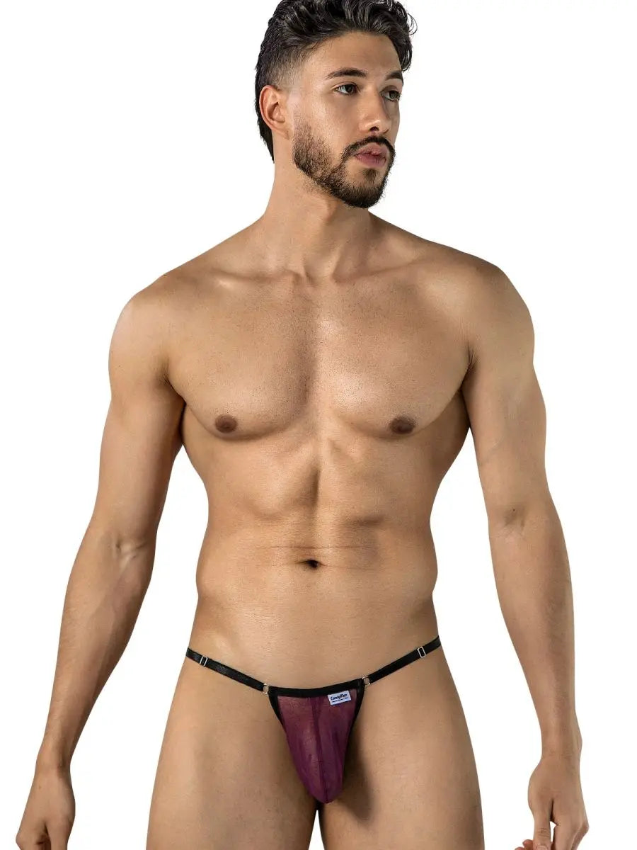 Tanga de malla sexy para hombre CandyMan 95016, color vino