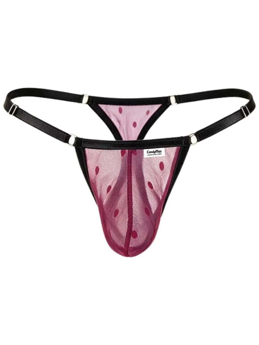Tanga de malla sexy para hombre CandyMan 95016, color vino