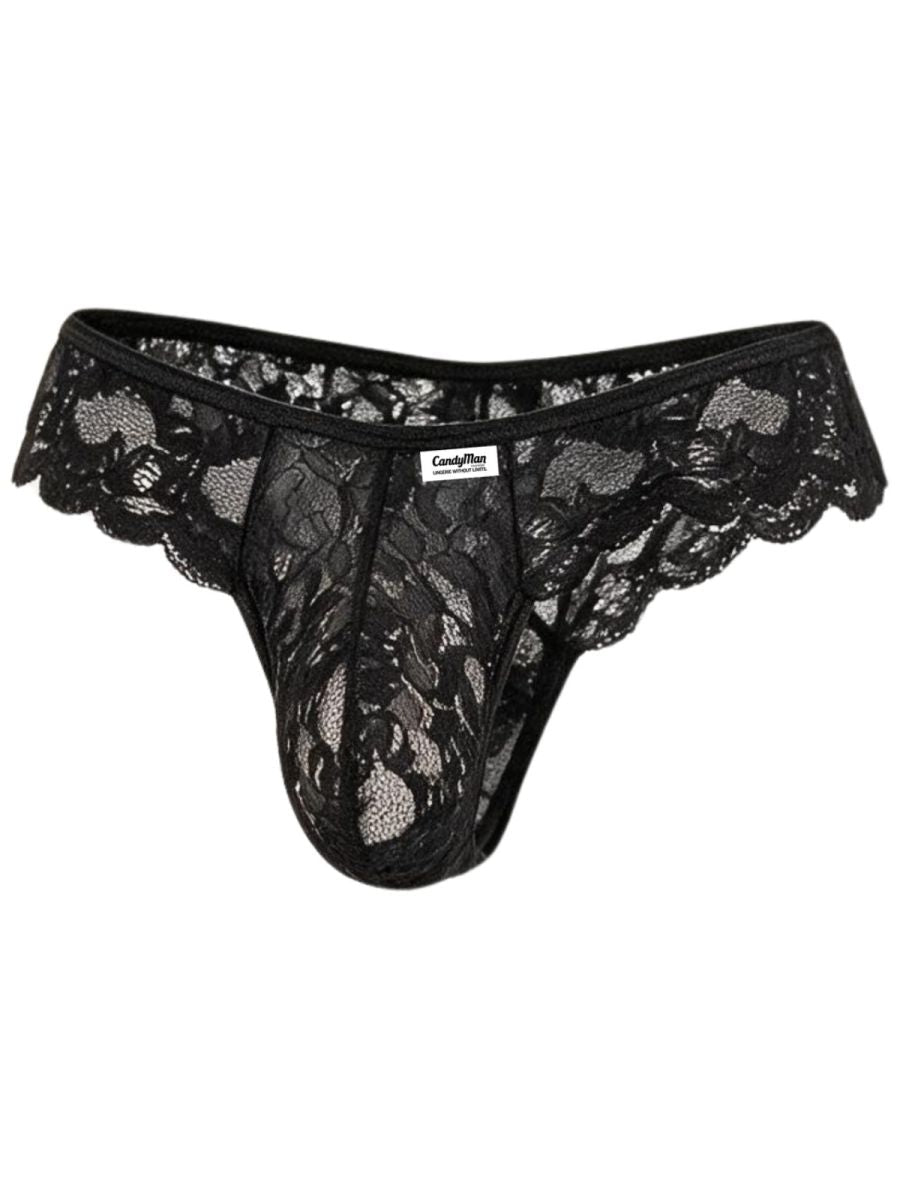 CandyMan 95019 Herrenunterwäsche Eleganter Spitzen-Tanga Farbe Schwarz