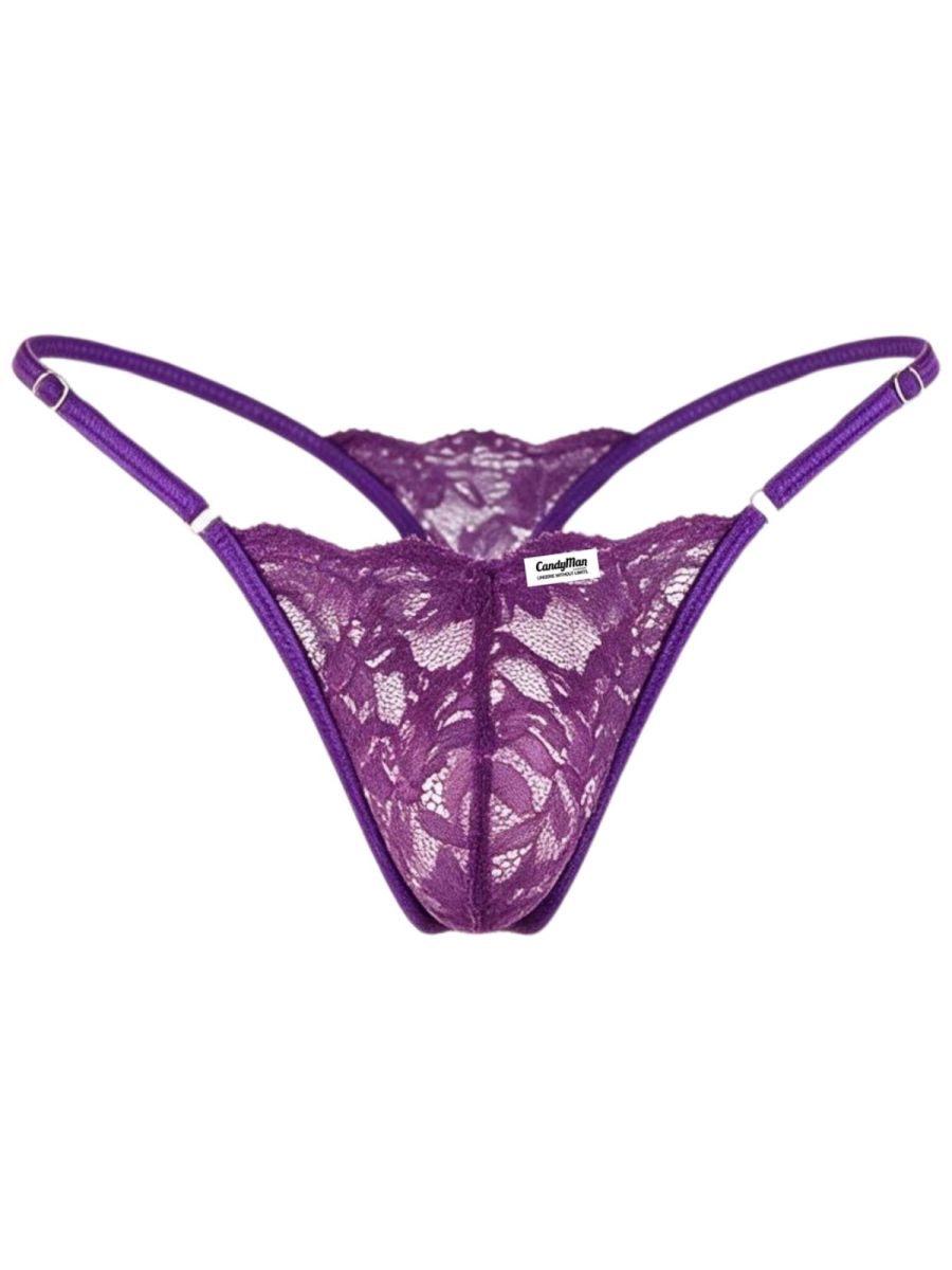 CandyMan 95020 Men's Underwear Sensual Lace Thongs Color Purple