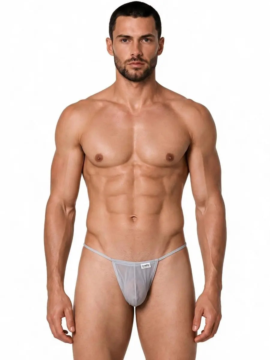 CandyMan 9586 Ropa interior de hombre Mini tanga G-String Color Gris Malla