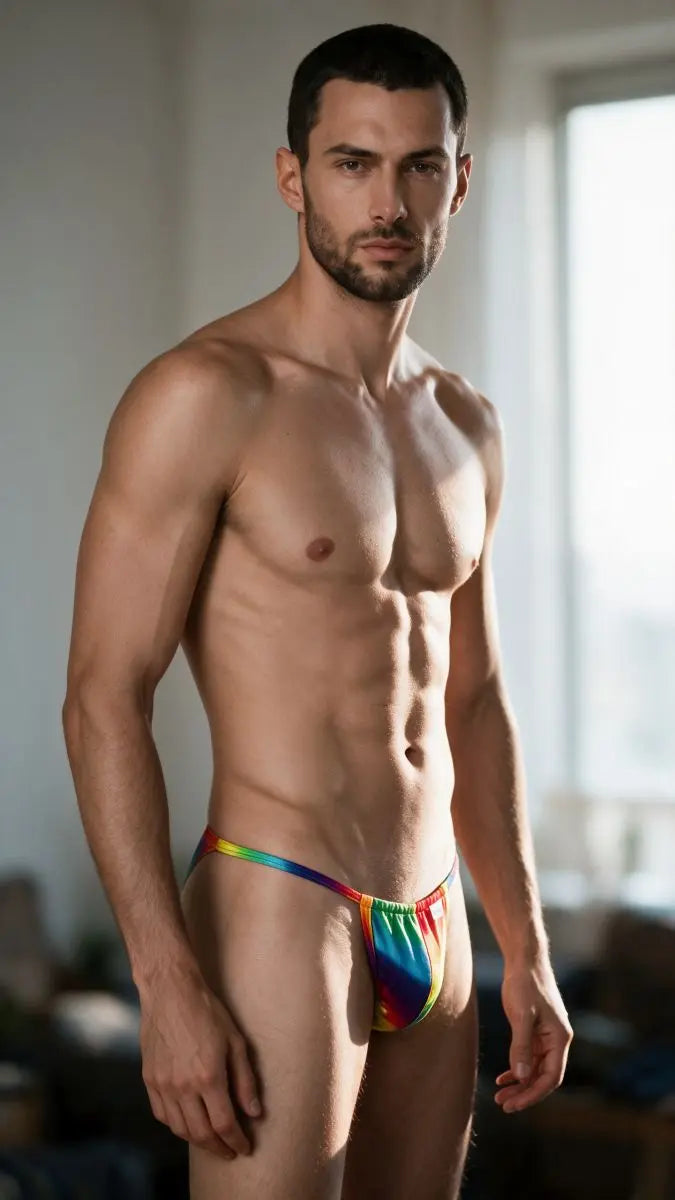 CandyMan 9586 Ropa Interior Masculina Mini Tanga Estampado Arcoíris