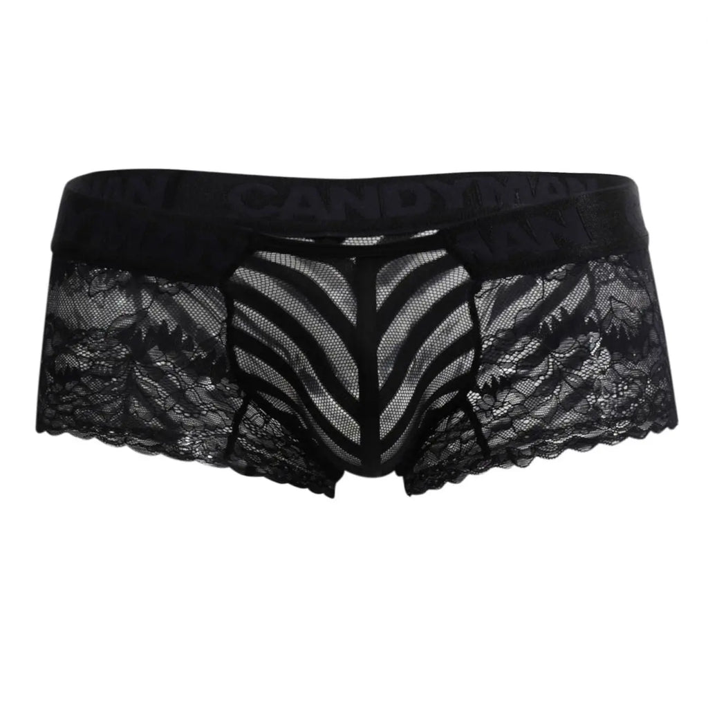 CandyMan 99393 Herrenunterwäsche Boxer-Slips aus Mesh und Spitze Farbe Schwarz