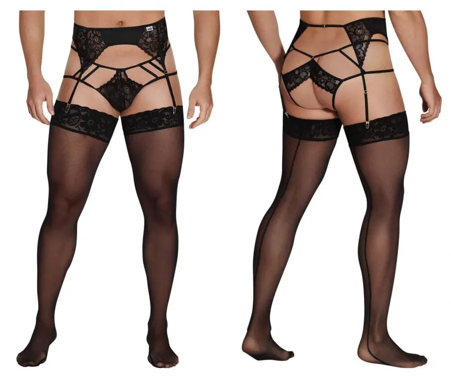 CandyMan 99550 Herrenunterwäsche Spitzen-Strapshalter-Jockstrap Outfit Farbe Schwarz