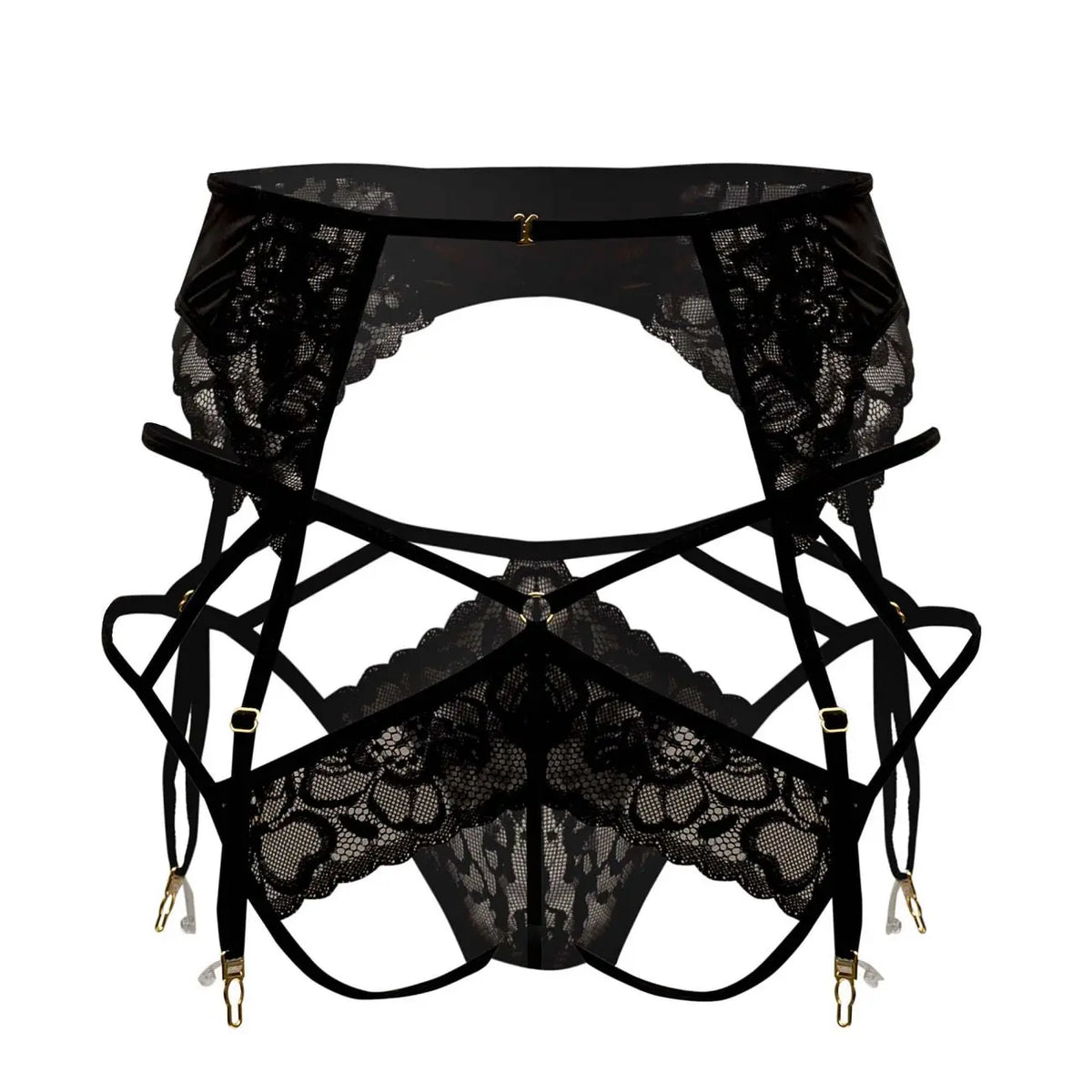CandyMan 99550 Herrenunterwäsche Spitzen-Strapshalter-Jockstrap Outfit Farbe Schwarz