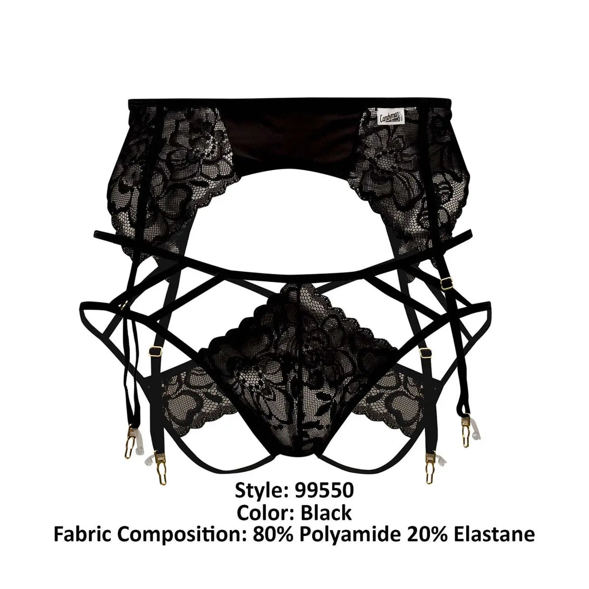 CandyMan 99550 Herrenunterwäsche Spitzen-Strapshalter-Jockstrap Outfit Farbe Schwarz