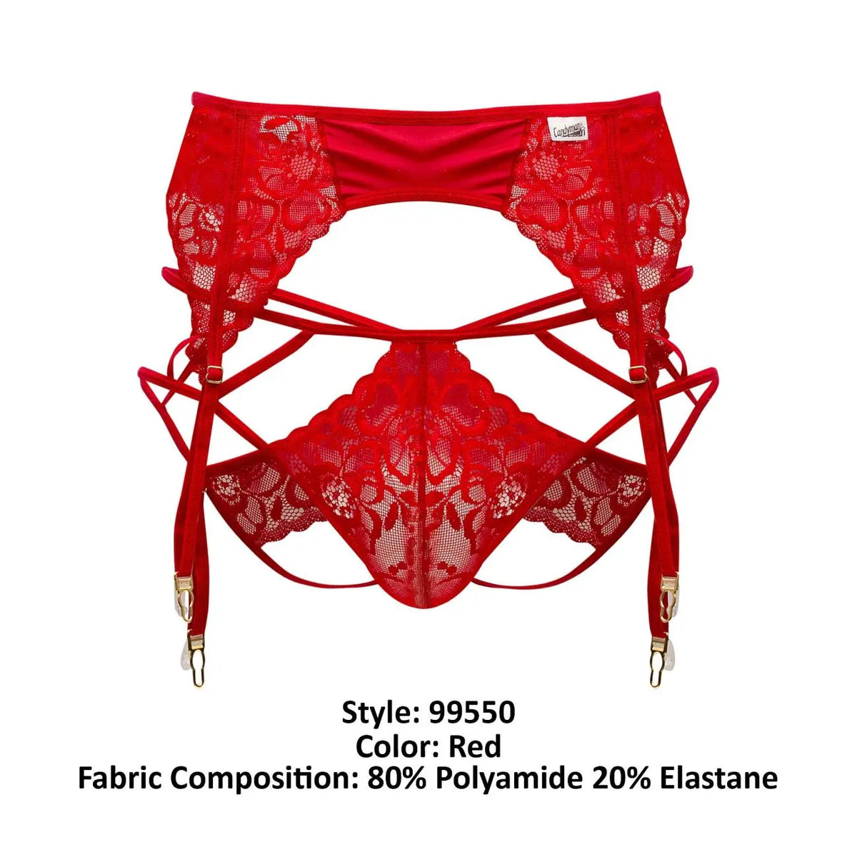 CandyMan 99550 Men's Underwear Lace Garter-Jockstrap Outfit Color Red