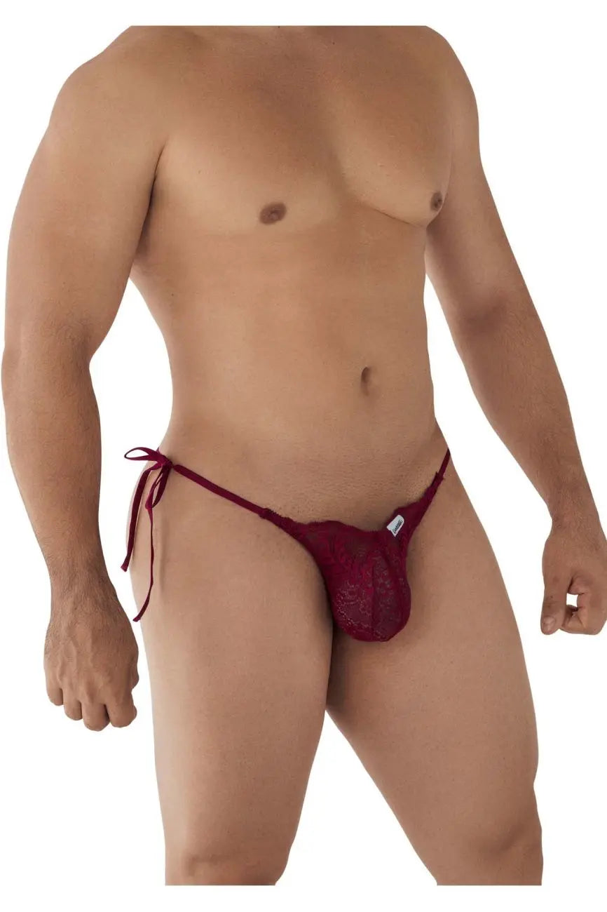 Ropa interior masculina CandyMan 99579, bikini de encaje con corazón, color borgoña
