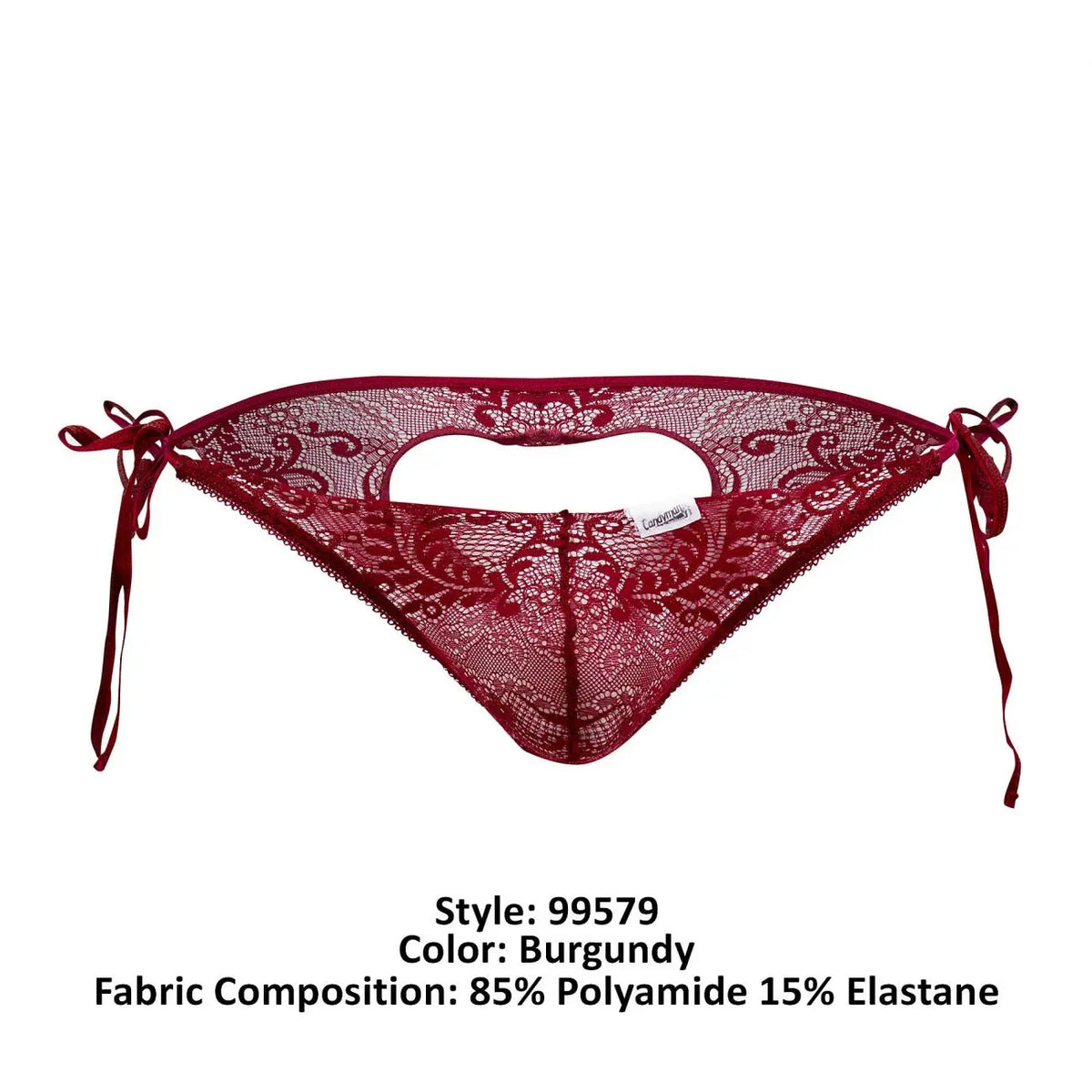 Ropa interior masculina CandyMan 99579, bikini de encaje con corazón, color borgoña
