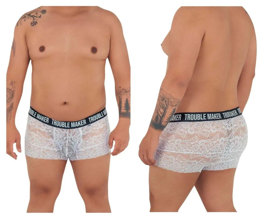 Calzoncillos bóxer de encaje Trouble Maker para hombre CandyMan 99616X Color blanco