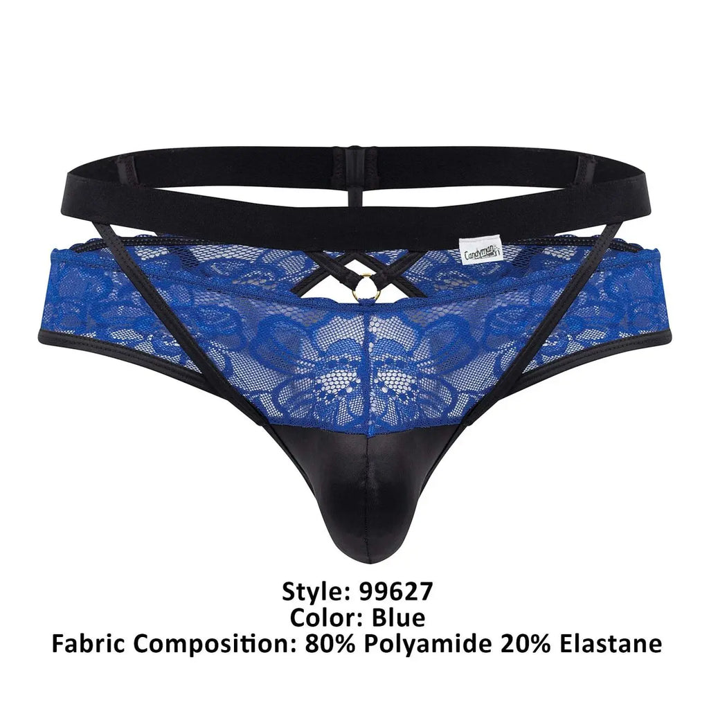 CandyMan Men's Underwear 99627 Lace Jockstrap Color Blue
