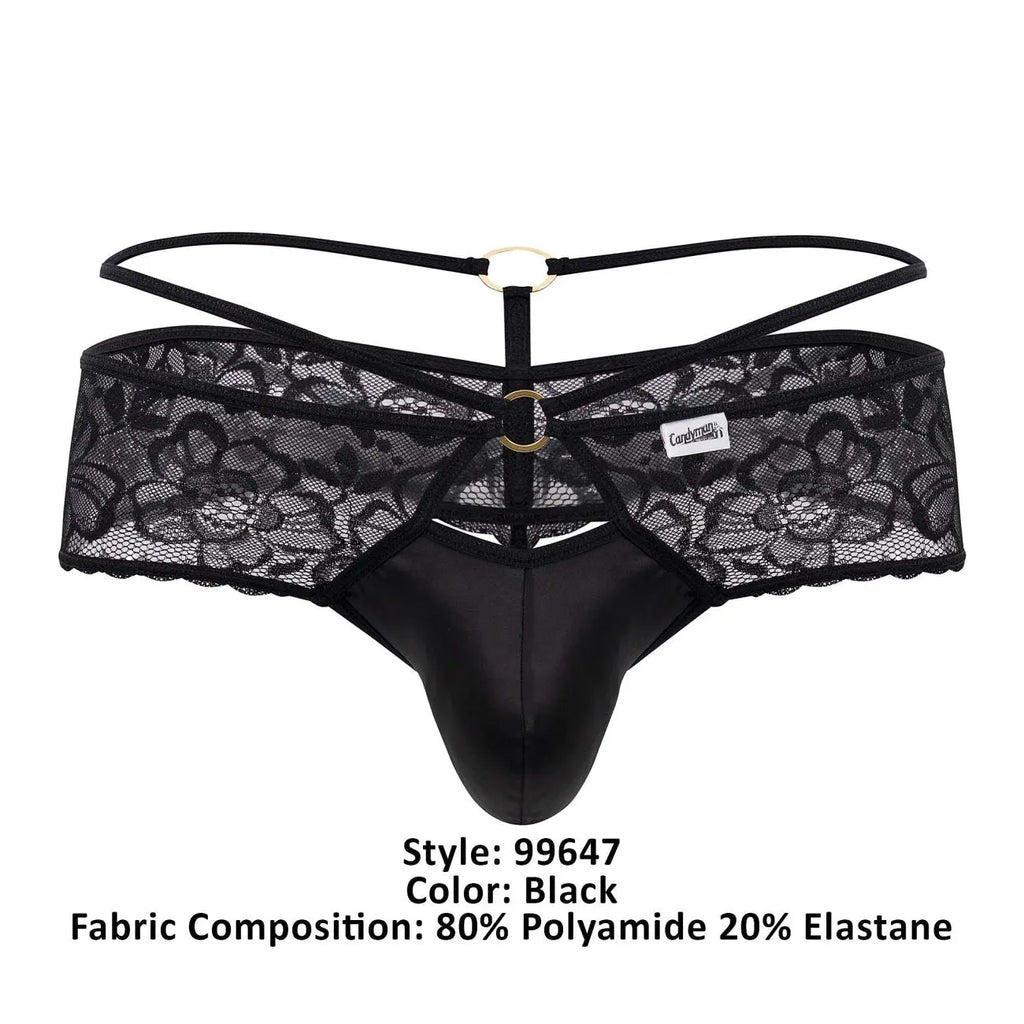 CandyMan Men's Underwear 99647 Lace Thongs Color Black