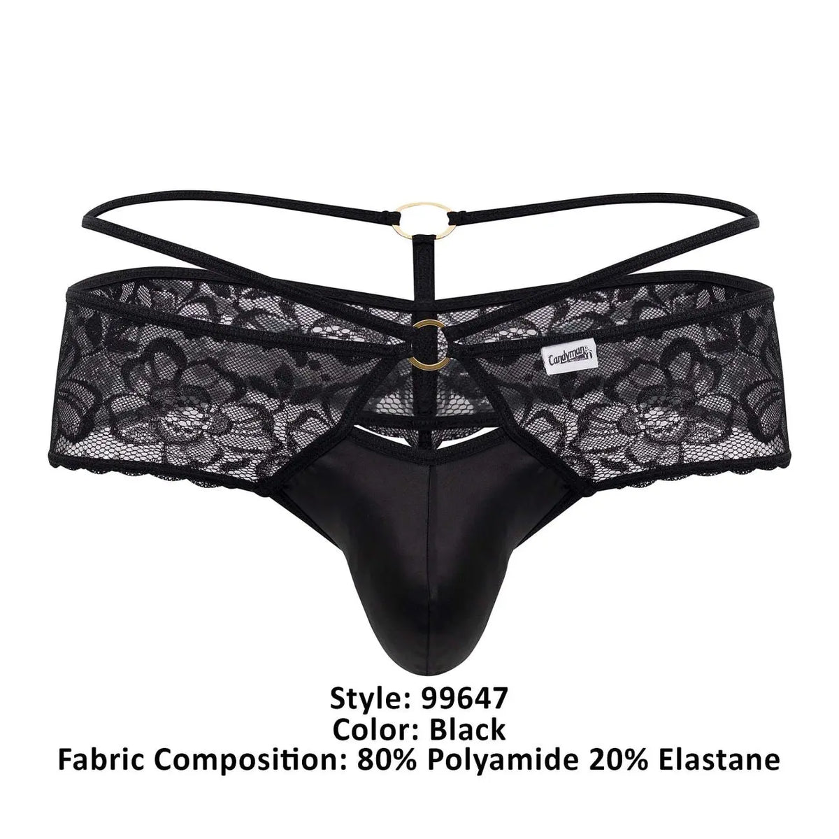 CandyMan Men's Underwear 99647 Lace Thongs Color Black