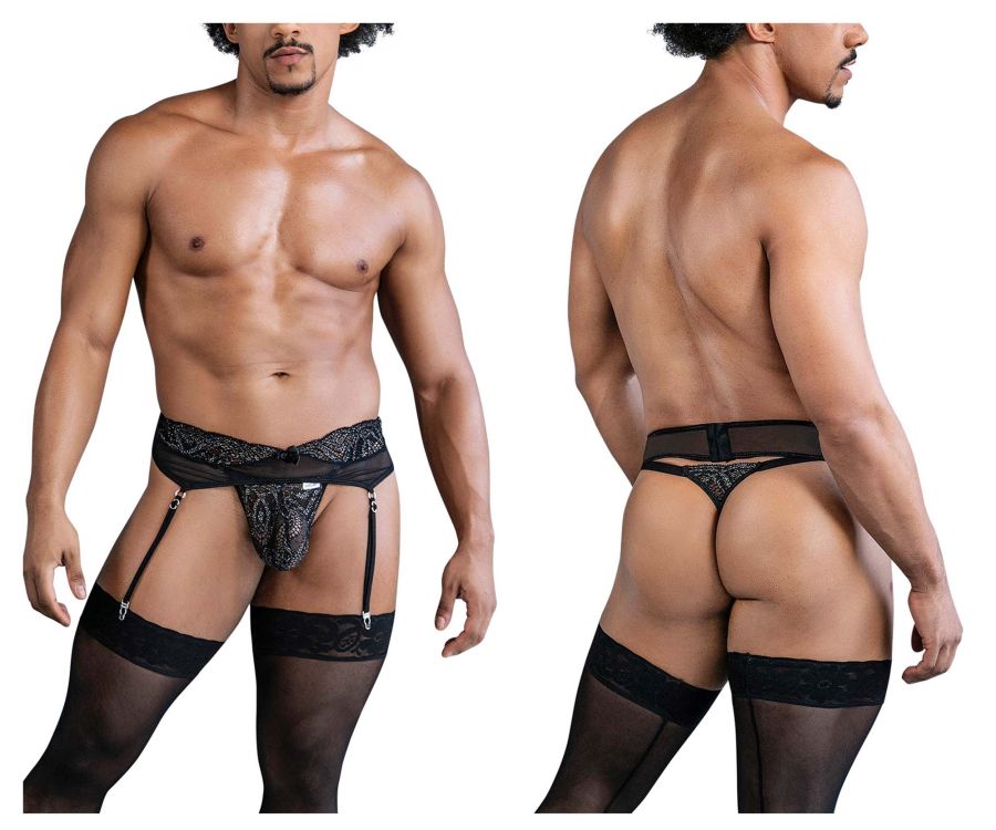 CandyMan 99837 Spitzen-Strumpfband-Outfit Farbe Schwarz
