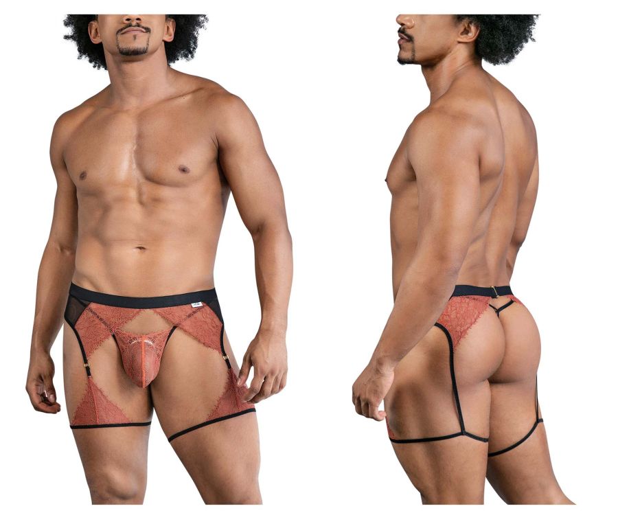 CandyMan 99854 Spitzen-Strumpfband-Outfit Farbe Schwarz-Terrakotta