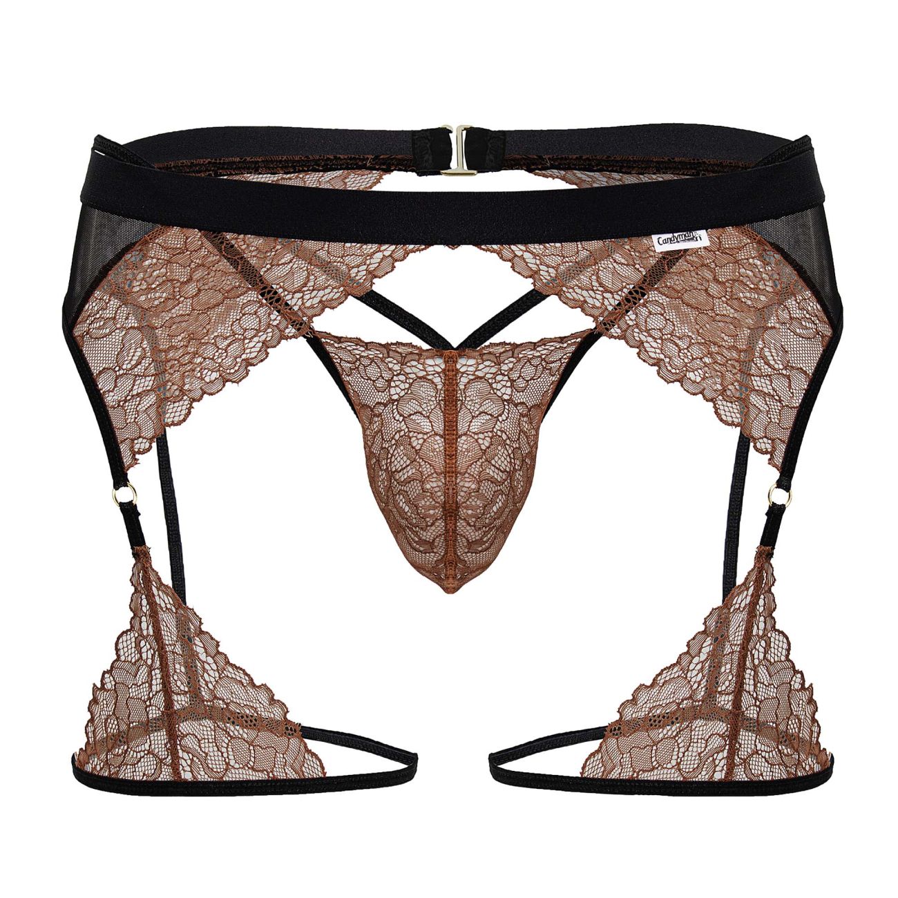 CandyMan 99854 Spitzen-Strumpfband-Outfit Farbe Schwarz-Terrakotta