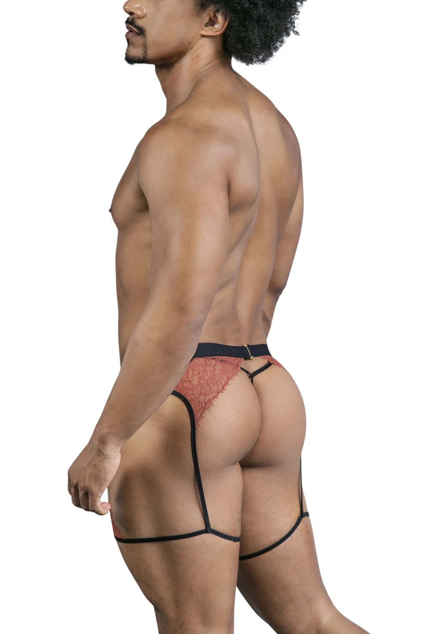 CandyMan 99854 Spitzen-Strumpfband-Outfit Farbe Schwarz-Terrakotta