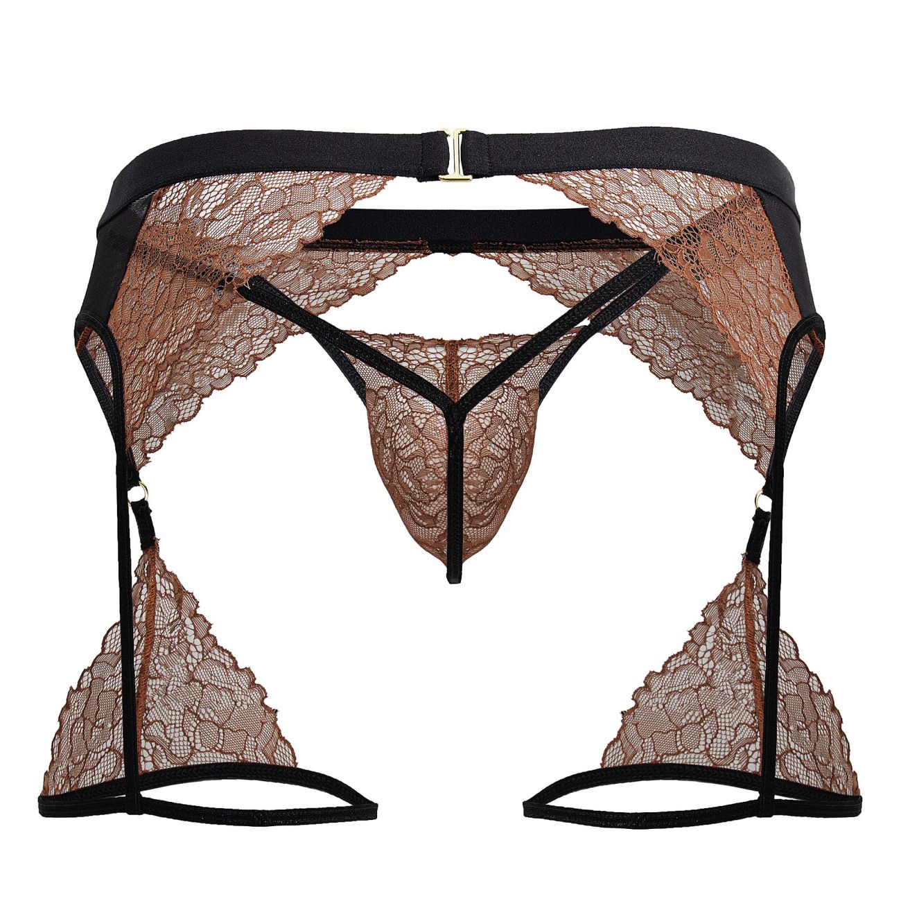 CandyMan 99854 Spitzen-Strumpfband-Outfit Farbe Schwarz-Terrakotta