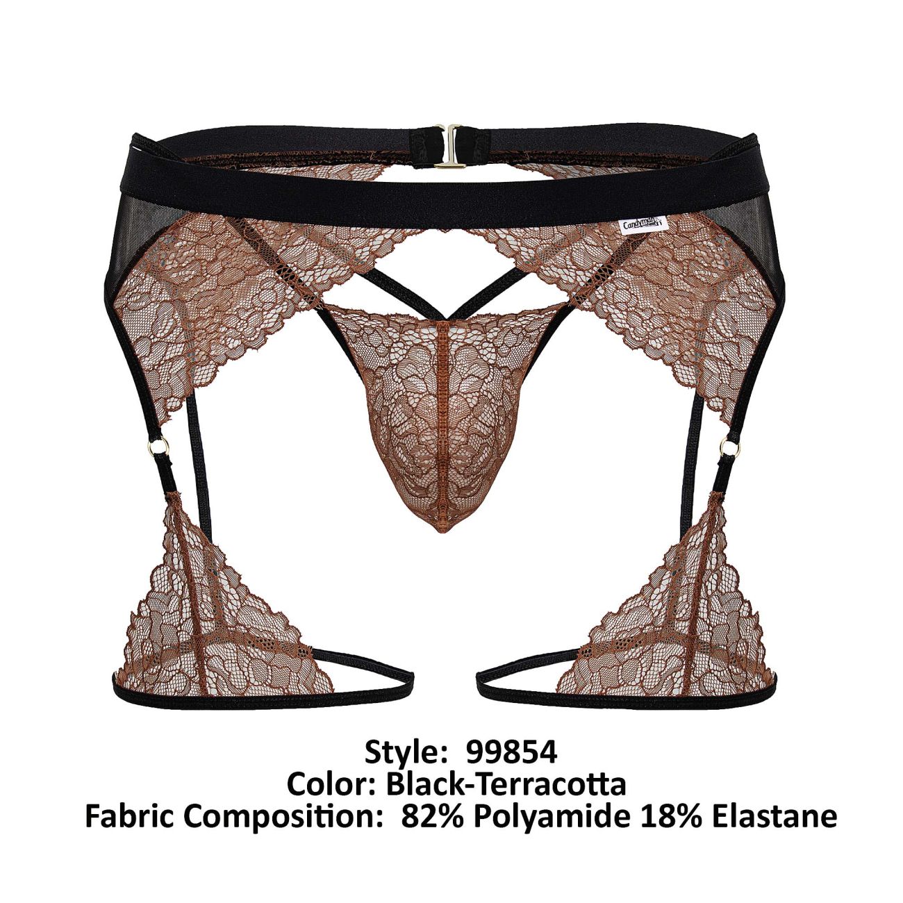 CandyMan 99854 Spitzen-Strumpfband-Outfit Farbe Schwarz-Terrakotta