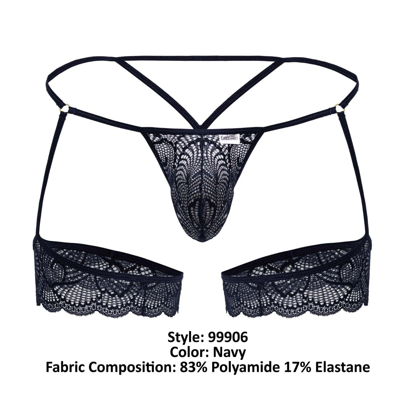 CandyMan 99906 Strap-Thong mit Spitze, Farbe Navy