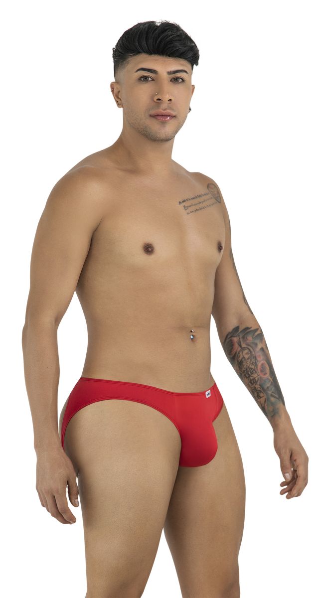 Red CandyMan 99929 jockstrap with a small white logo on the left hip designed for men’s active wear