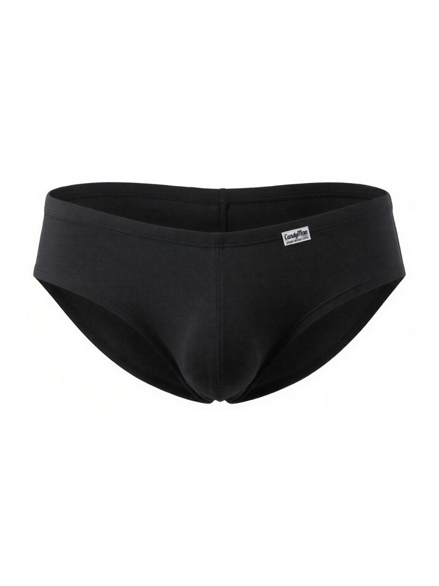 Black CandyMan 99943 trunks with a minimalist design and a small white brand tag on the front left waistband.