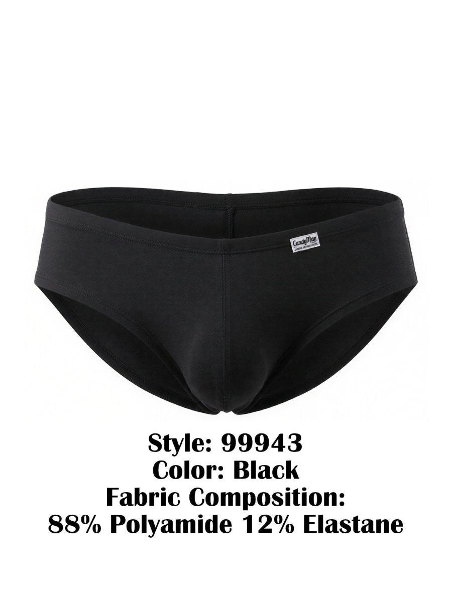 CandyMan 99943 black trunks featuring a fitted, contoured pouch and a small brand logo tab on the hip.